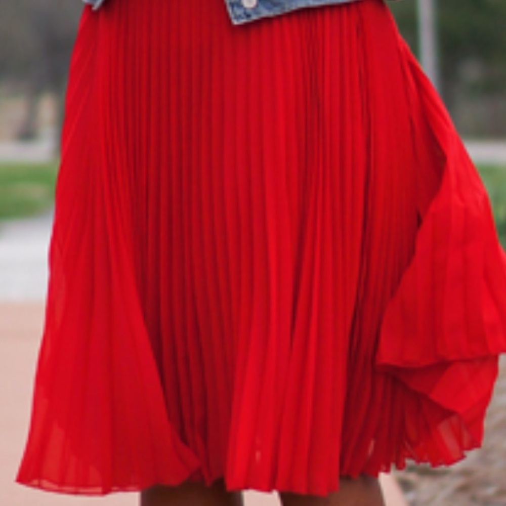 Mango Vibrant Red Pleated Skirt